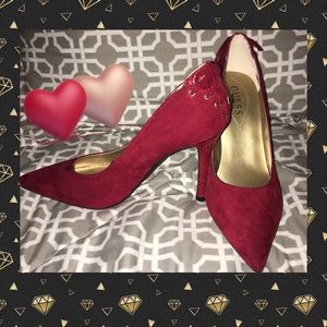 NWT Guess SEXY Red Suede 4” Heels w/Lace-Up Detail